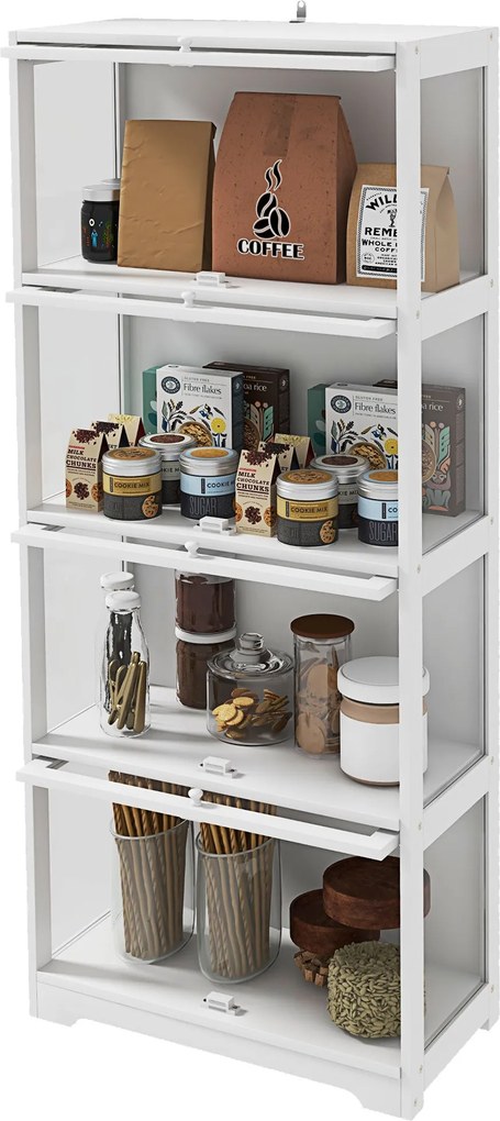 HOMCOM 4-szintes Gyűjtő Kiállító Szekrény Hajtogatható Akryl Ajtókkal, Tip Over Biztosító Kiállító A Tanulmányhoz, Hálószobához, Irodához 59x30x139 cm