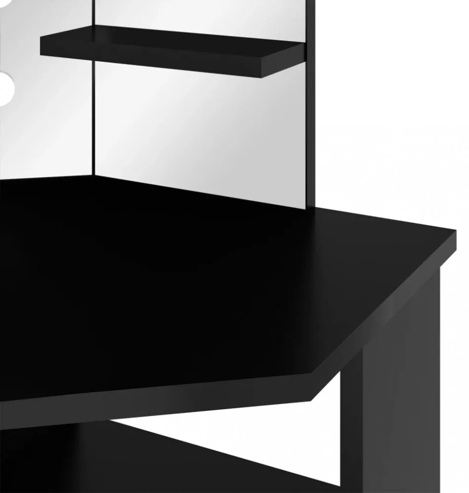 fekete sarok fésülködőasztal LED világítással 111x54x141,5 cm