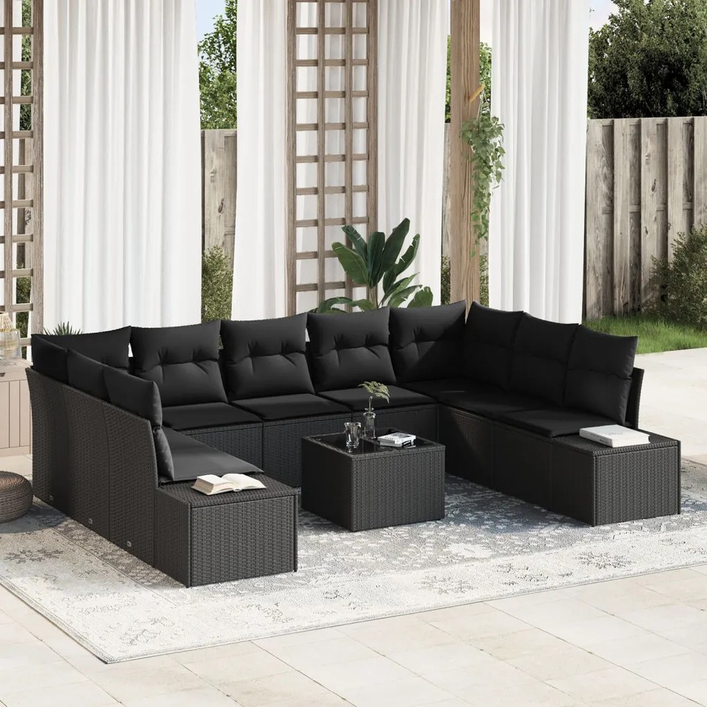 Kerti Kanapé Szett 10 pcs Fekete 289 x 209 x 85 cm Poli rattan