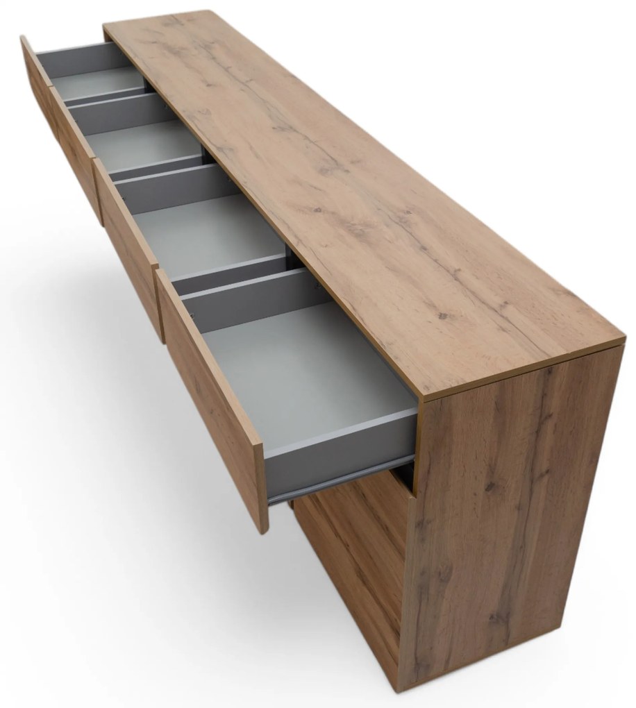Gramon fiókos komód 225 cm - wotan tölgy / fekete
