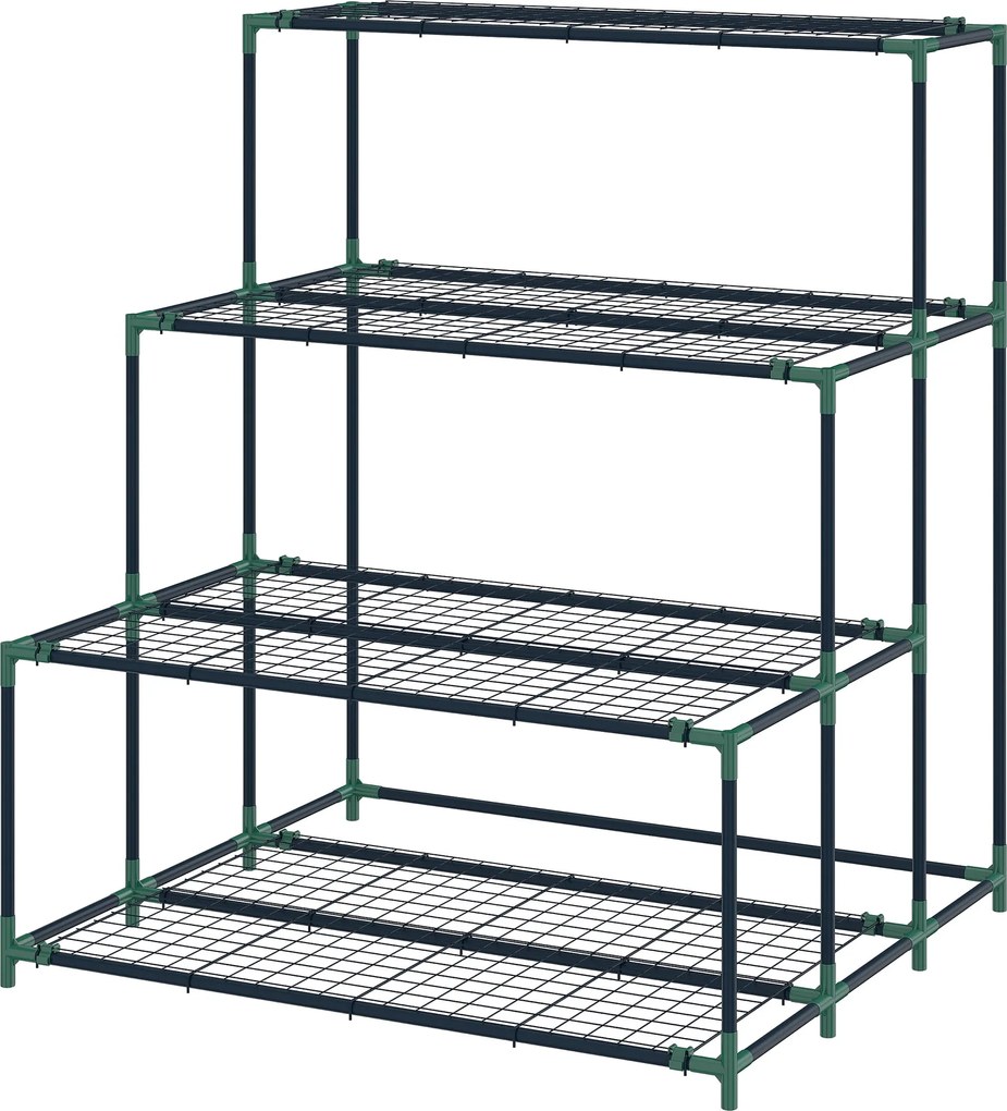 Outsunny 4 szintes növénytartó, 110 cm magas virágtartó 24 csipesszel, acél több szintes állvány kertre és erkélyre, sötétzöld | Aosom