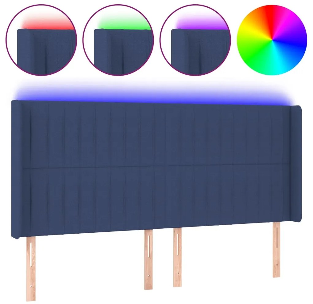kék szövet LED-es fejtámla 203x16x118/128 cm