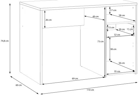 URO íróasztal artisan tölgy/fehér