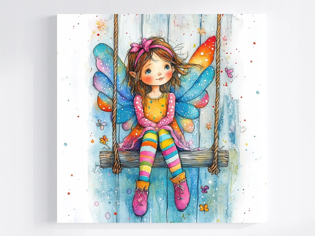 Canvas Vászonkép Színes Kislány Tündér Hinta Játék 80x80