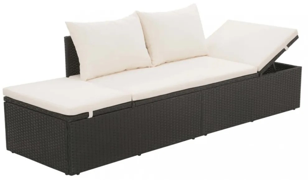 fekete polyrattan kerti ágy 195 x 60 cm