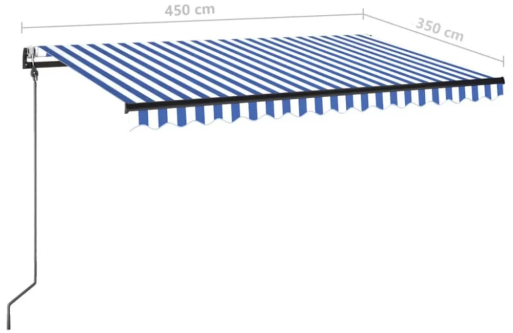 kék/fehér automata szélérzékelős és LED-es napellenző 450x350cm