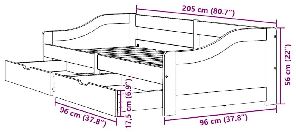 Napozóágy 2 fiókkal matrac nélkül IRUN Fekete 90x200 cm