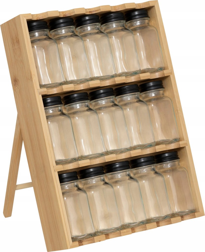 Fűszertartó Állvány Bambusz Fűszertartó Tégelyekkel 15db