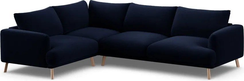 Sötétkék bársony sarokkanapé (bal oldali-L alakú) Naomi – Micadoni