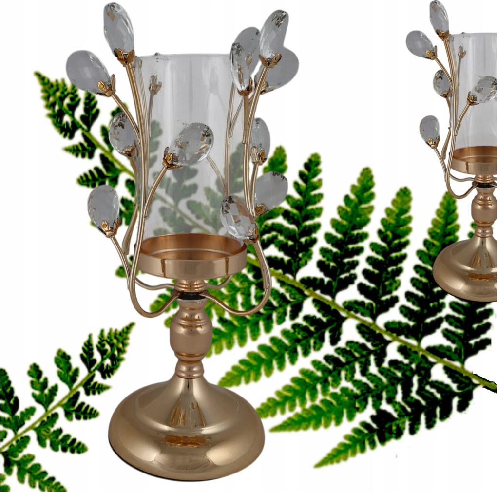 Gyertyatartó Kehely Kristály Arany Fém Dekoratív 13 x 32 cm F1952-2-G