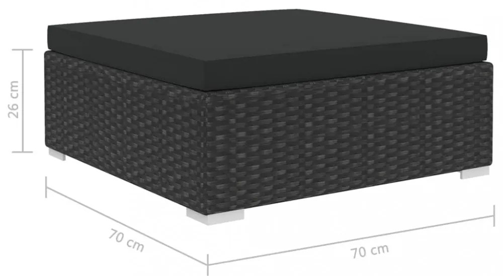 12 részes fekete polyrattan kerti bútorszett párnákkal