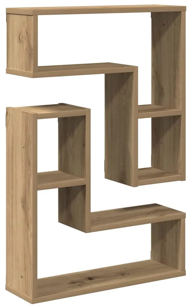 2 db kézműves tölgyszínű szerelt fa fali kockapolc 50x15x50 cm