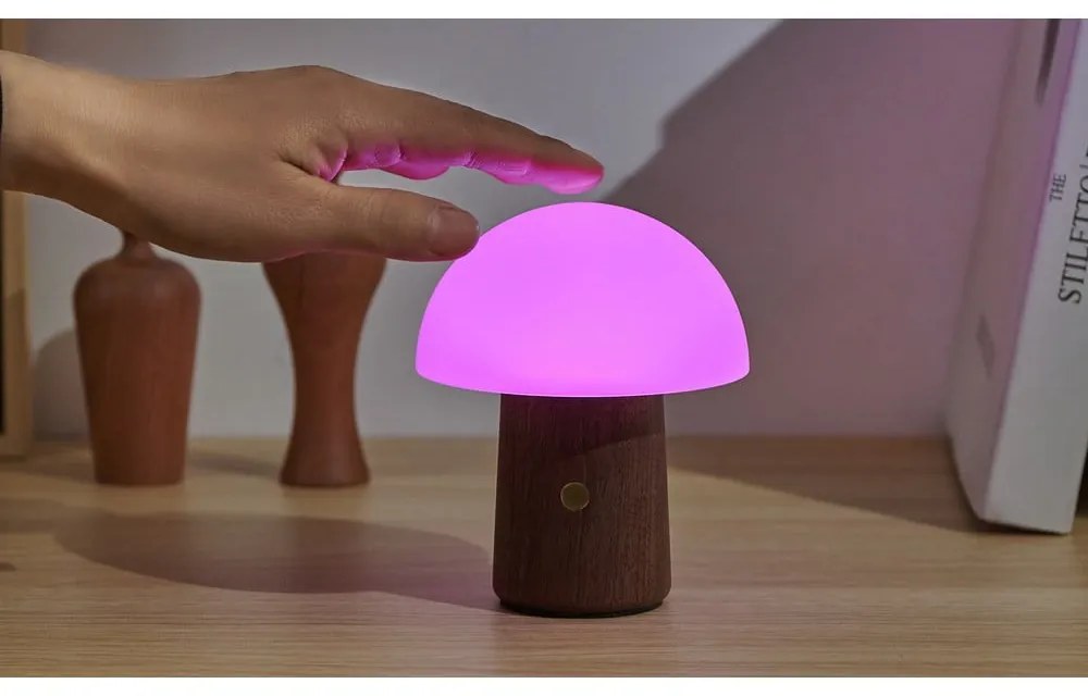 Fehér-sötét natúr színű LED asztali lámpa (magasság 12,5 cm) Alice Mushroom – Gingko