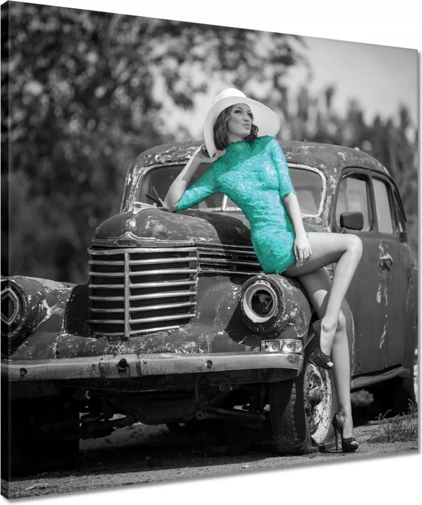 Vászonkép 50x50 Csaj a roncson