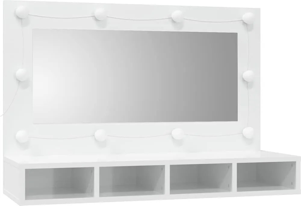 Magasfényű fehér tükrös szekrény LED-ekkel 90 x 31,5 x 62 cm