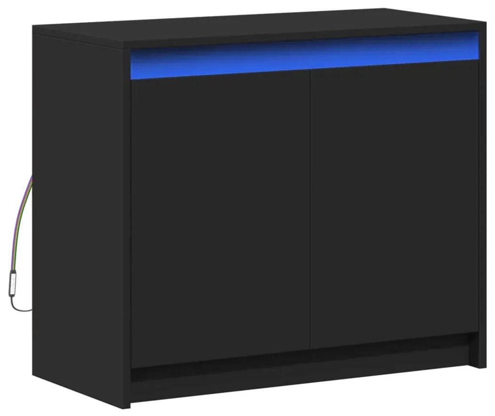 fekete szerelt fa tálalószekrény LED-del 72 x 34 x 61 cm