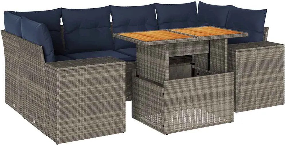 vidaXL 7 részes szürke polyrattan kerti ülőgarnitúra párnákkal