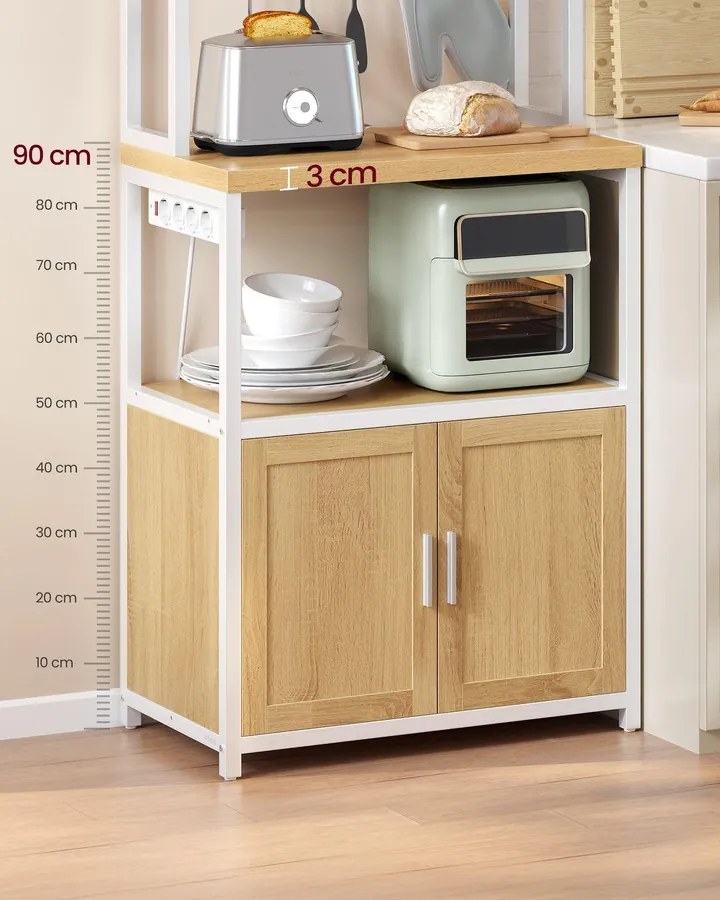 VASAGLE konyhai polc beépített konnektorral 40×60×170 cm, tölgy-fehér