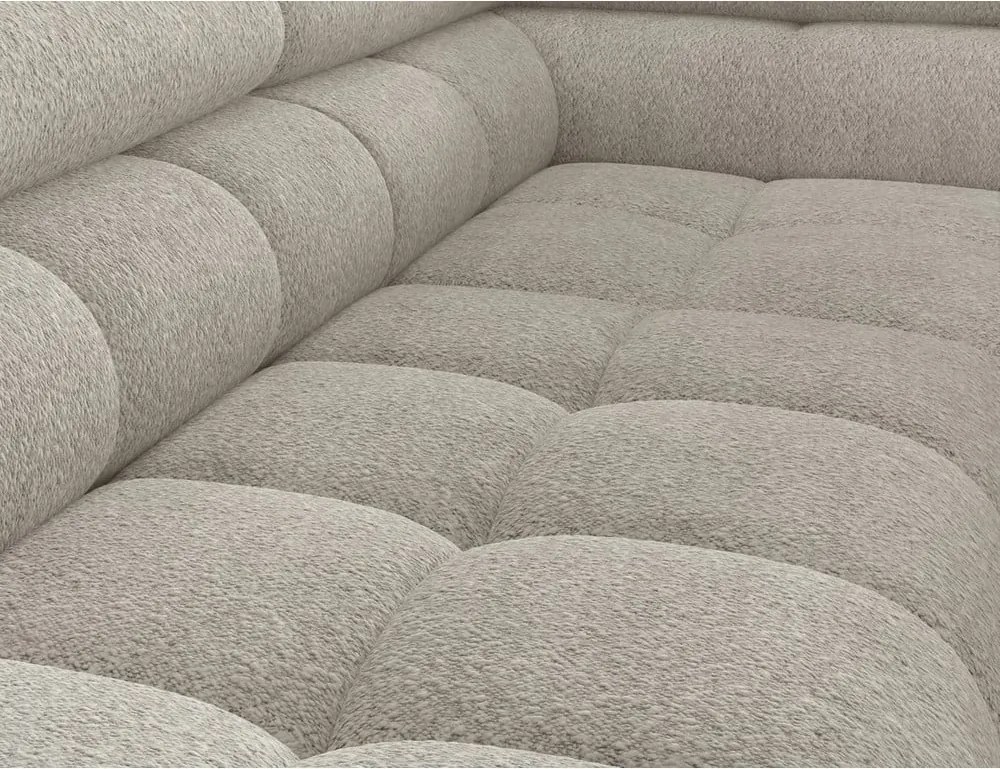 Krémszínű buklé kinyitható-tárolóhelyes sarokkanapé (jobb oldali-L alakú) Ferucce – ELTAP