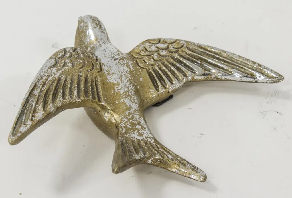 Koptatott fém fecske faldekoráció patinás óarany 14x12x3cm