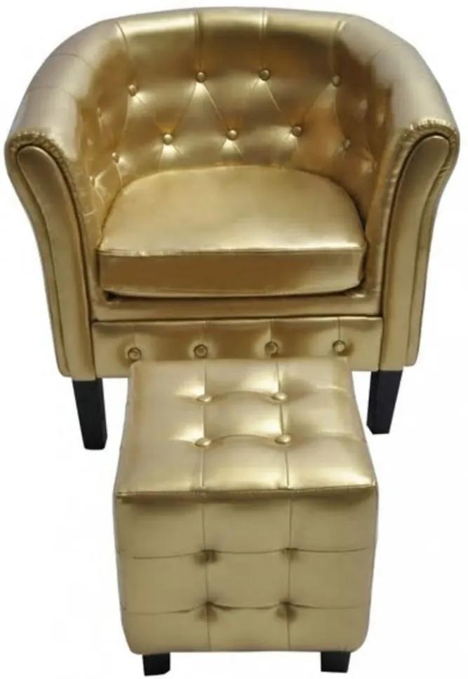 Aranyszínű műbőr fotel lábzsámollyal