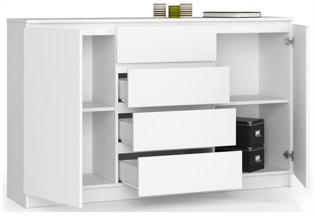 ARMARIA K160 2D4SZ komód, 160x99x40, fehér/fehér magasfényű