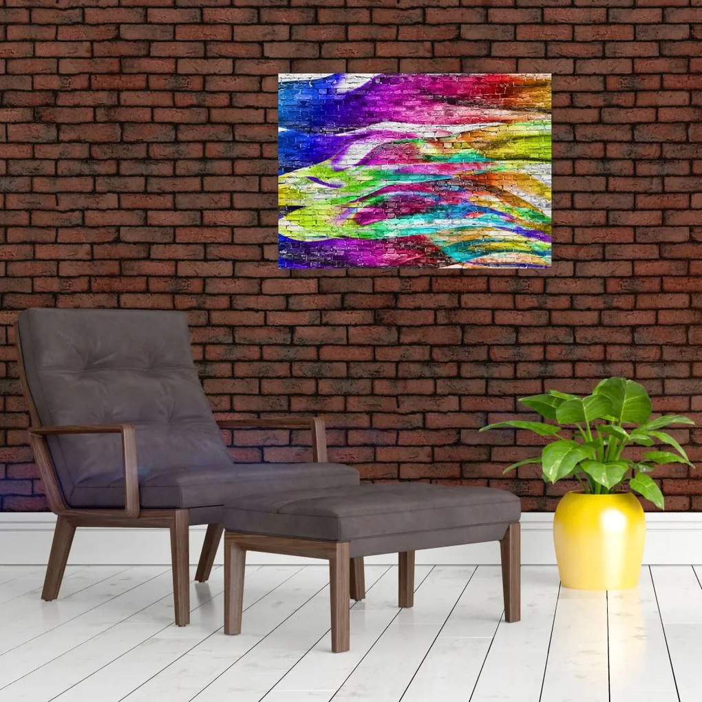 Kép - Téglafal színes lángokkal (üvegen) (70x50 cm)