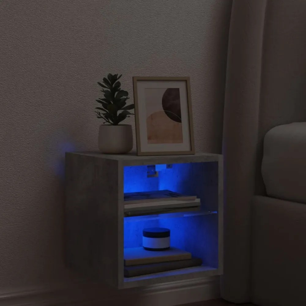 betonszürke fali TV-szekrény LED-világítással 30 x 28,5 x 30 cm