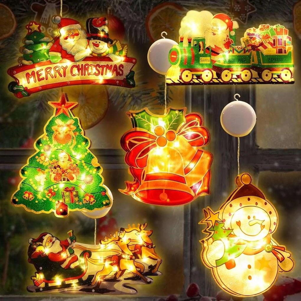 LED-es karácsonyi ablaklámpa tapadókorongokkal 6db-os szett