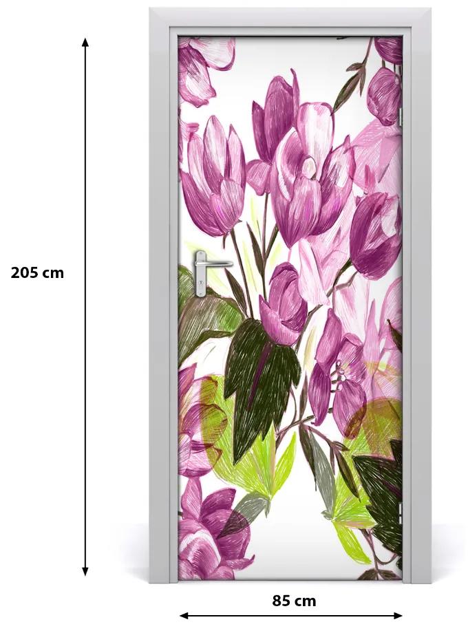 Ajtó tapéta lila virágok 85x205 cm