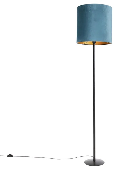 Állólámpa fekete bársony árnyékolóval kék arannyal 40 cm - Simplo