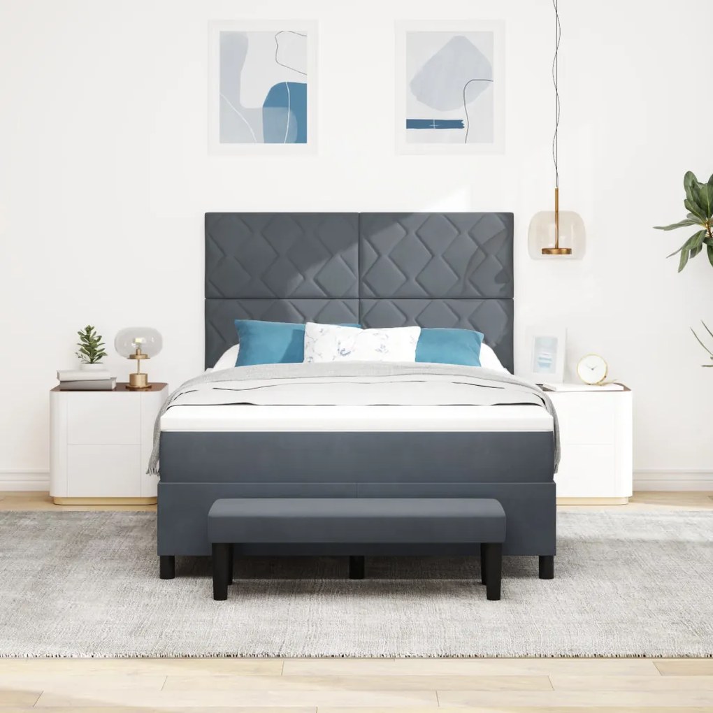 Boxspring ágy matraccal és paddal Sötétszürke 140x200 cm Bársony
