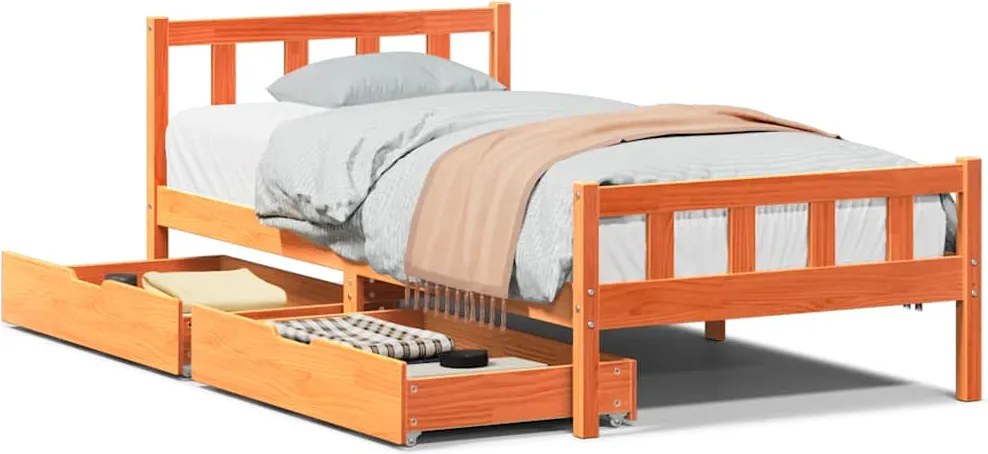 vidaXL viaszbarna tömör fenyőfa ágy matrac nélkül 75 x 190 cm