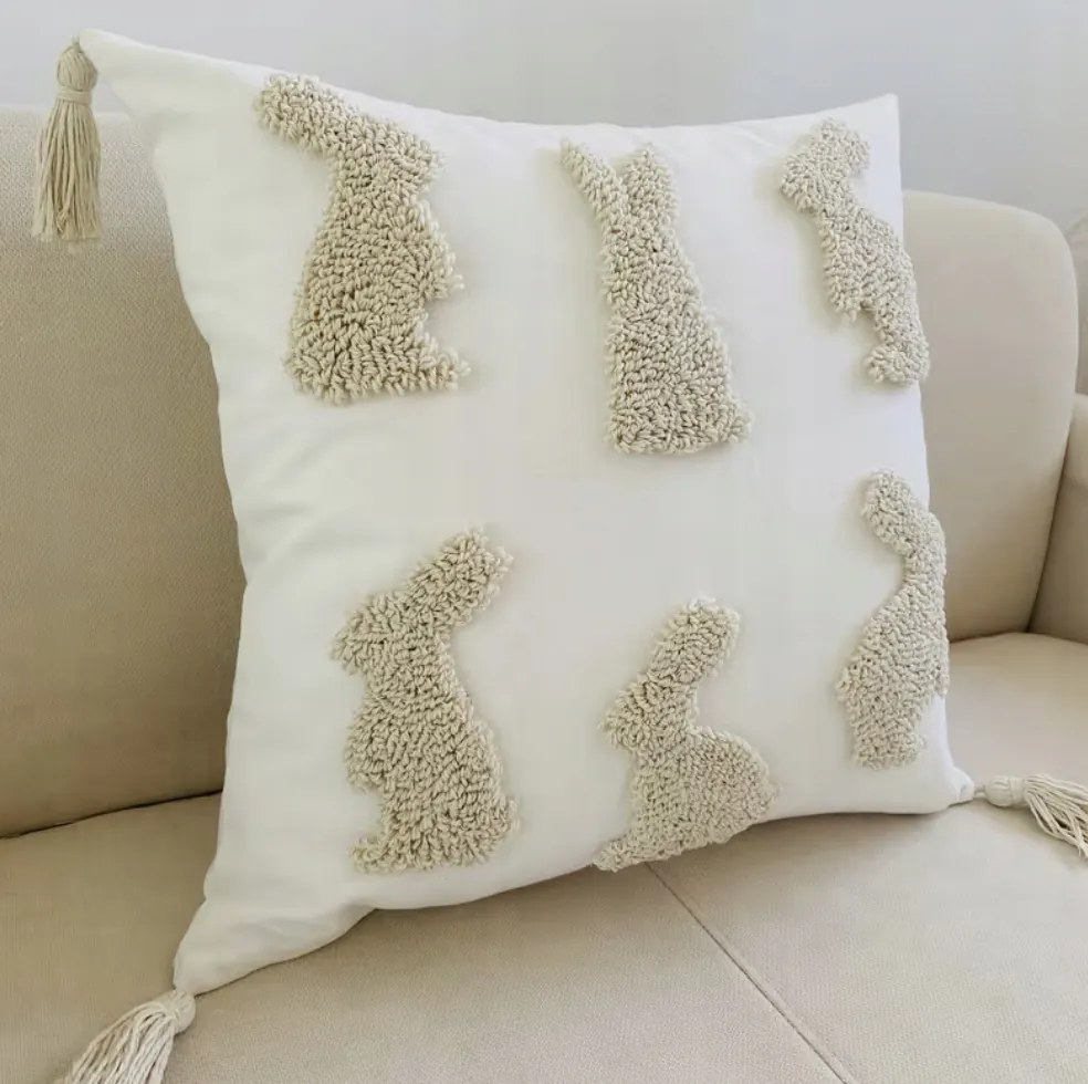 Dekoratív párnahuzat 45x45 cm húsvétra nyuszi bézs hímzés