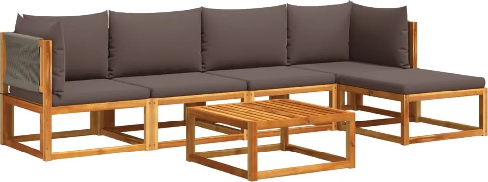 vidaXL 6 darabos kerti kanapégarnitúra párnákkal, akácfa és kötél