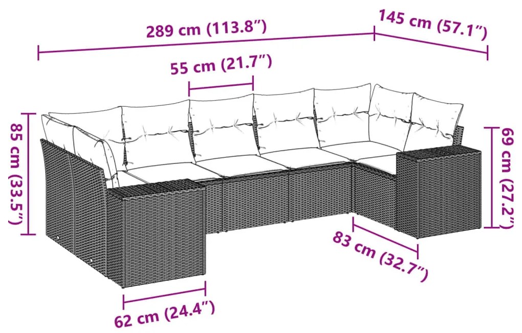 7 részes bézs polyrattan kerti ülőgarnitúra párnákkal