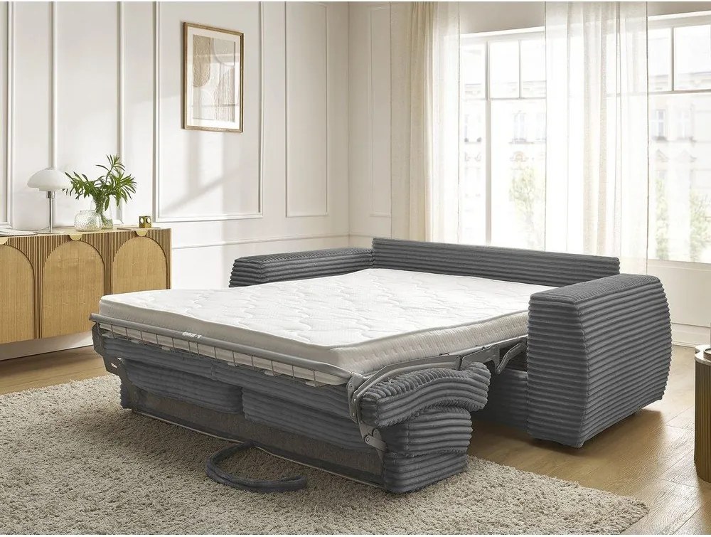 Sötétszürke kordbársony kinyitható kanapé mindennapos alvásra 220 cm Hugo – Bobochic Paris