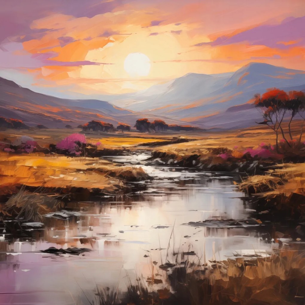 Poszter 50x50cm Naplemente a vad folyó felett