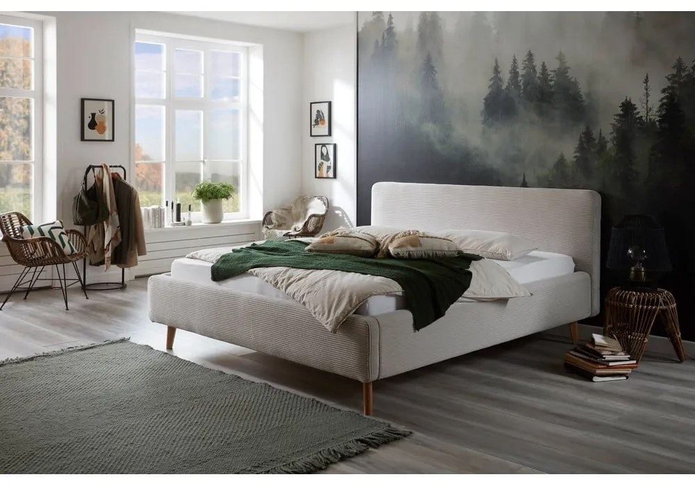 Bézs kárpitozott franciaágy 160x200 cm Mattis Cord – Meise Möbel