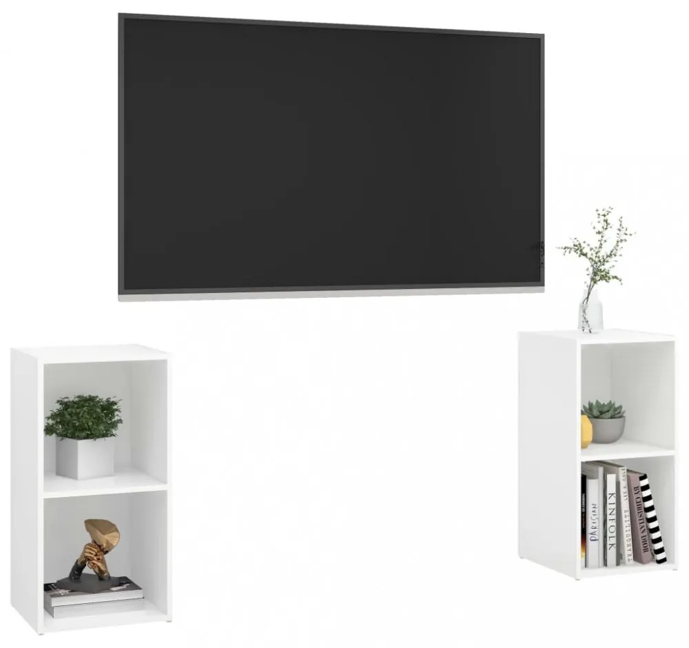 2 db fehér szerelt fa TV-szekrény 72 x 35 x 36,5 cm