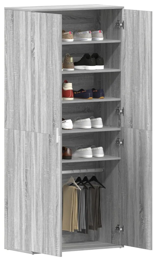 vidaXL Cipőszekrény polcokkal Szürke Sonoma 80 x 39 x 178 cm Faanyag