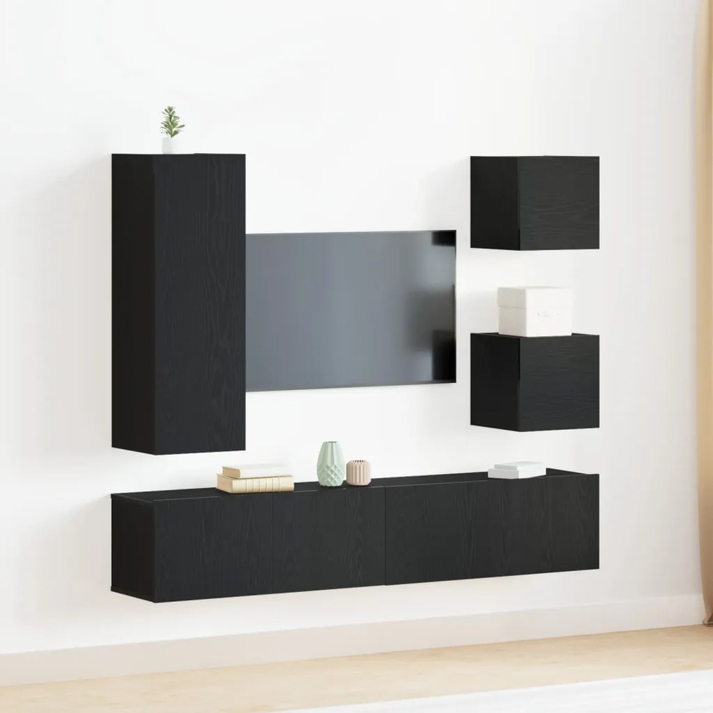 TV Szekrény Készlet 6 pcs Musta tammi 160 x 30 x 30.5 cm
