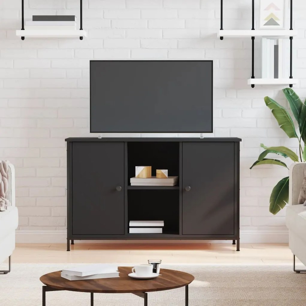 fekete szerelt fa TV-szekrény 100x35x65 cm