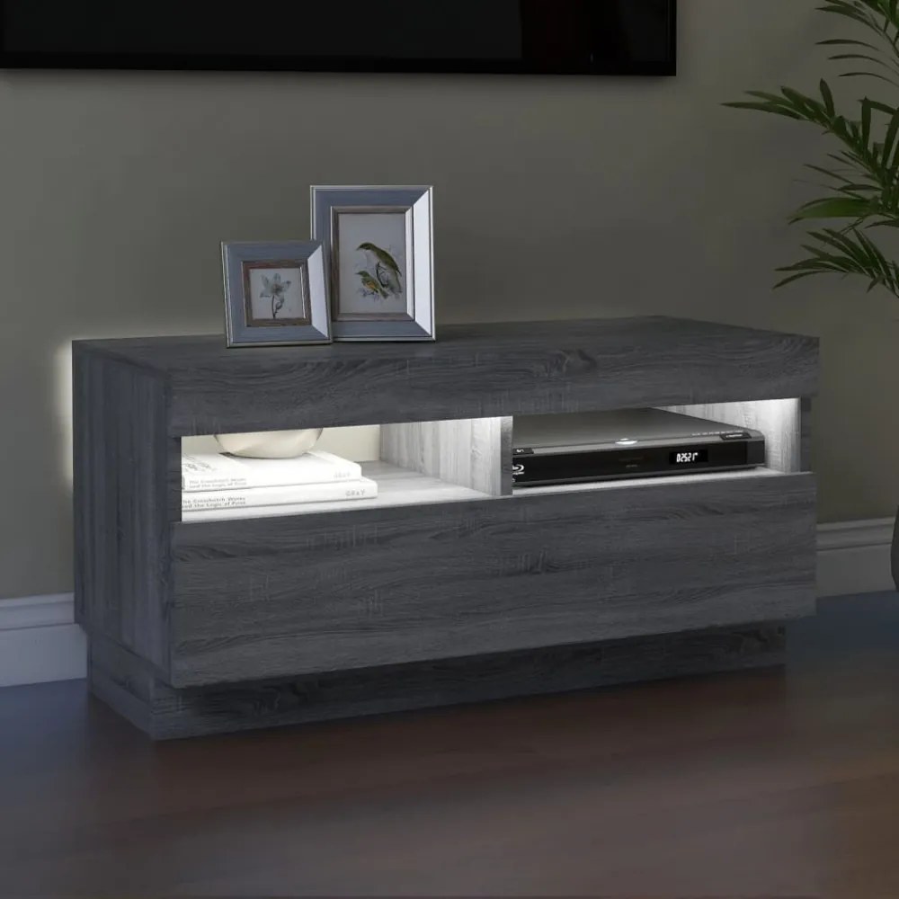 szürke sonoma TV-szekrény LED világítással 80 x 35 x 40 cm