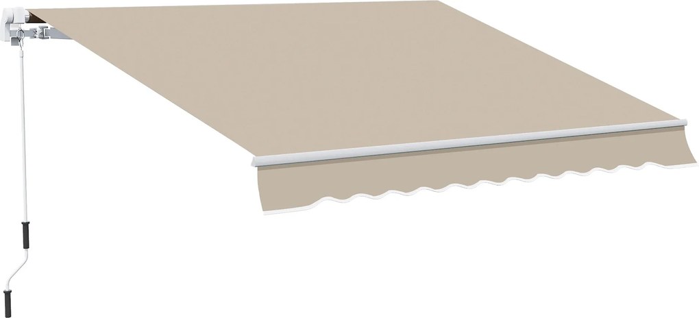 Outsunny Kézi Kihúzható Kasszette Napernyő, 3,95m Kézi Karral, Erkély Napernyő, Fali Szerelésű, Alumínium, Fehér+Beige, 395 x 245 cm | Aosom