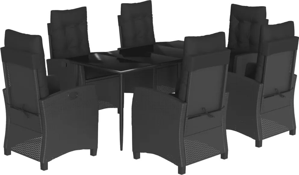 vidaXL 7 részes fekete polyrattan kerti étkezőgarnitúra párnával