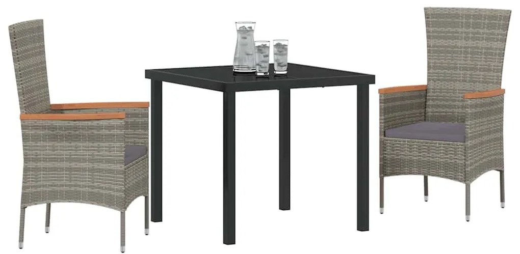Kert étkező szett párnával 3 pcs Szürke Poli rattan