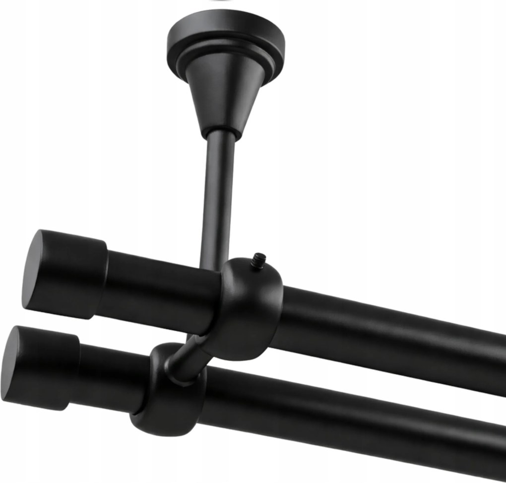 Mennyezeti Függönykarnis Dupla Fém Fekete Matt Luna Karika Nélkül 19 MM 320 CM