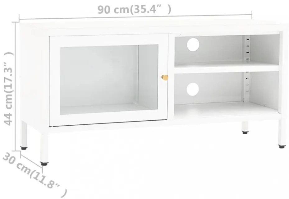 fehér acél és üveg TV-szekrény 90 x 30 x 44 cm