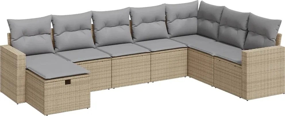 vidaXL 8 részes bézs polyrattan kerti ülőgarnitúra párnával